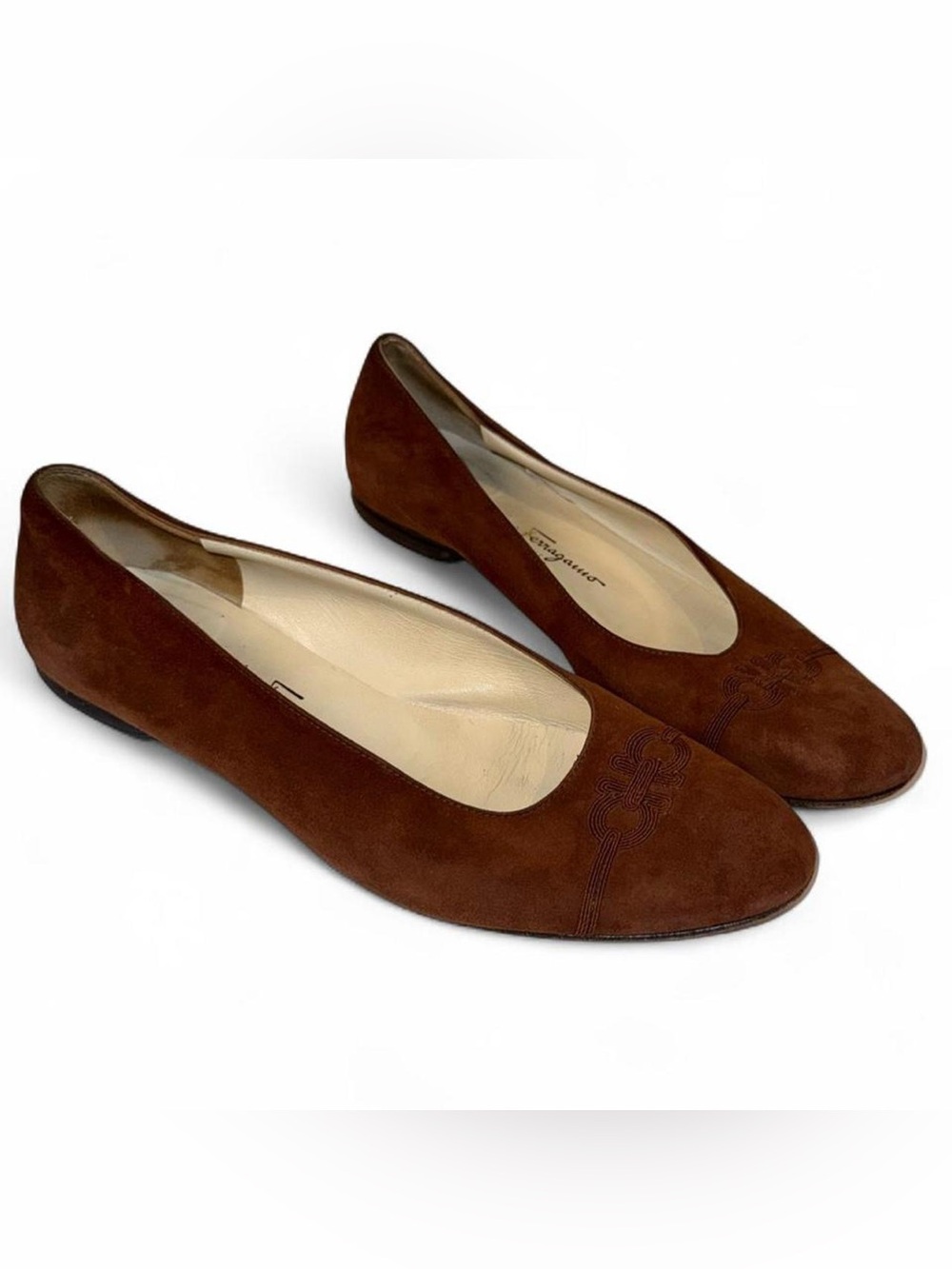Vintage Salvatore Ferragamo Brown Suede Flats โ Size 9.5